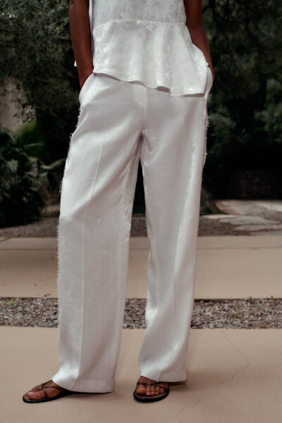 Straight-leg jacquard trousers with lace