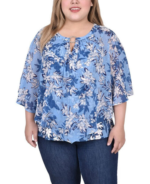 Plus Size Chiffon Poncho Top with Ring