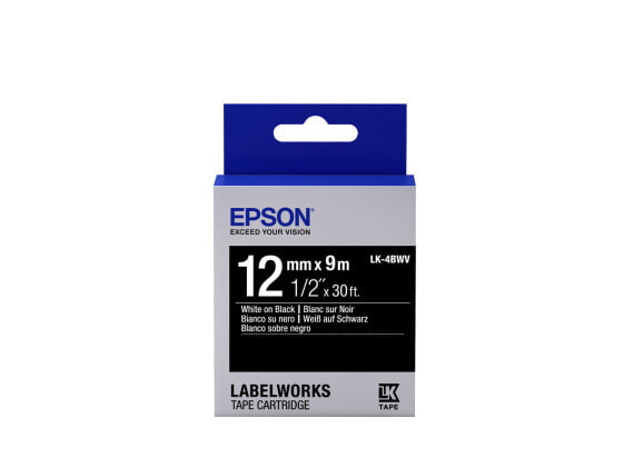 Epson Label Cartridge Vivid LK-4BWV White/Black Label Tape 12mm (9m) - White on black - 1 pc(s) - Japan - LabelWorks LW-Z900FK (QWERTY) LabelWorks LW-Z710 LabelWorks LW-Z700FK (QWERTY) LabelWorks... - 1.2 cm - 9 m