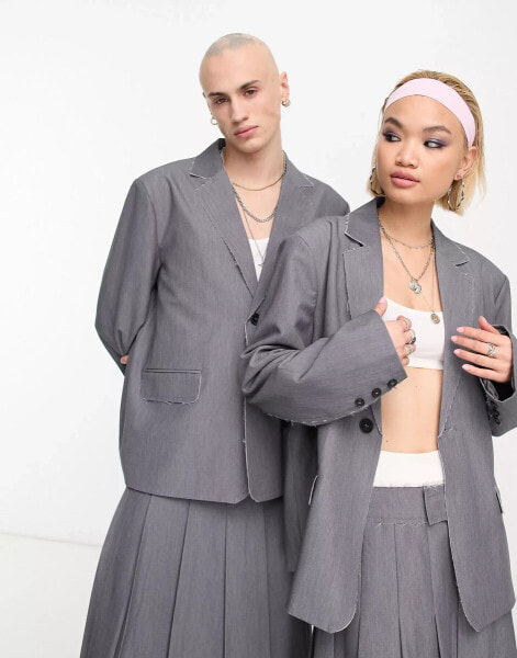 Reclaimed Vintage genderless boxy blazer co-ord in grey