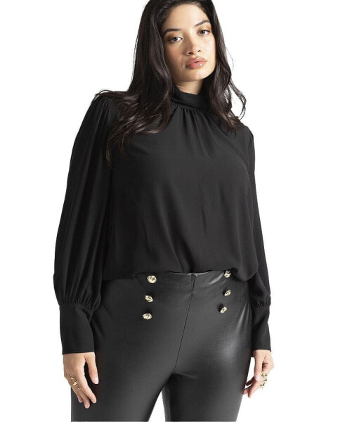 Plus Size Shirred Mock Neck Blouse