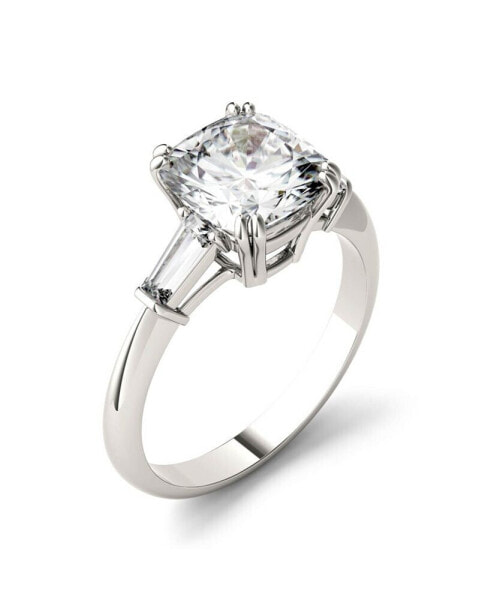 Moissanite Cushion and Baguette Engagement Ring 2-3/4 ct. t.w. Diamond Equivalent in 14k White Gold