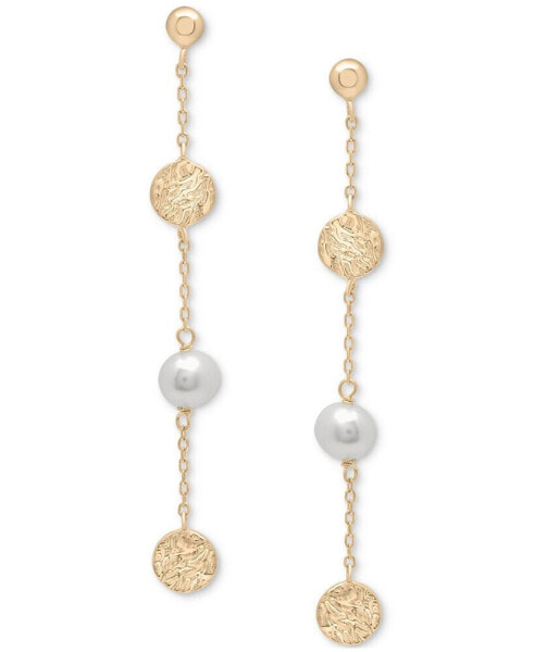 Серьги Macy's Cultured Freshwater Pearl & Textured Disc Linear