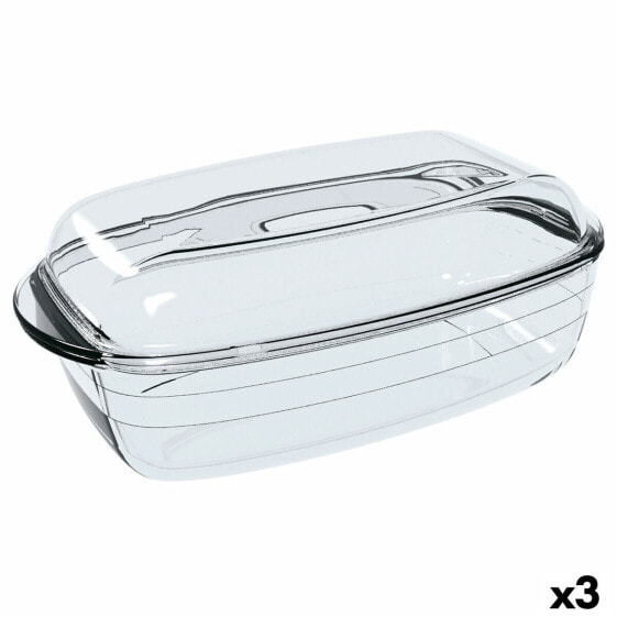Поднос для сервировки Ô Cuisine Прямоугольный с крышкой 1,6 л 2,9 л Прозрачное стекло (3 штуки)