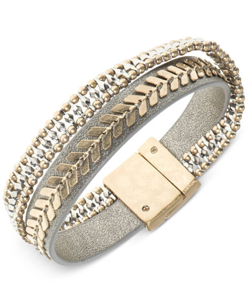 Two-Tone Leather Multi-Row Flex Bracelet