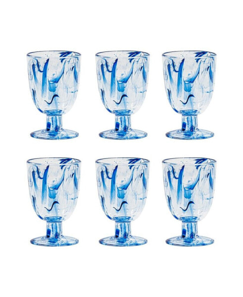 Aegean Swirl 6-Piece Premium Acrylic Goblet Glass Set, 14 oz