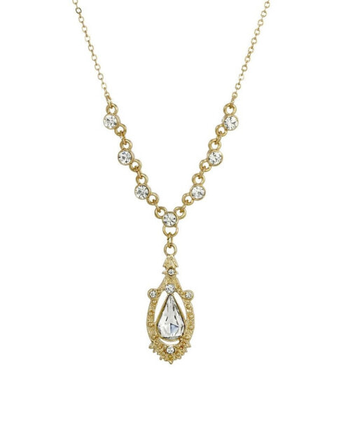 Women's Gold Tone Crystal Suspended Teardrop Necklace