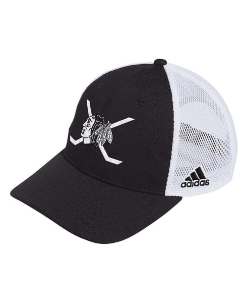 Men's Black, White Chicago Blackhawks Cross Sticks Trucker Adjustable Hat