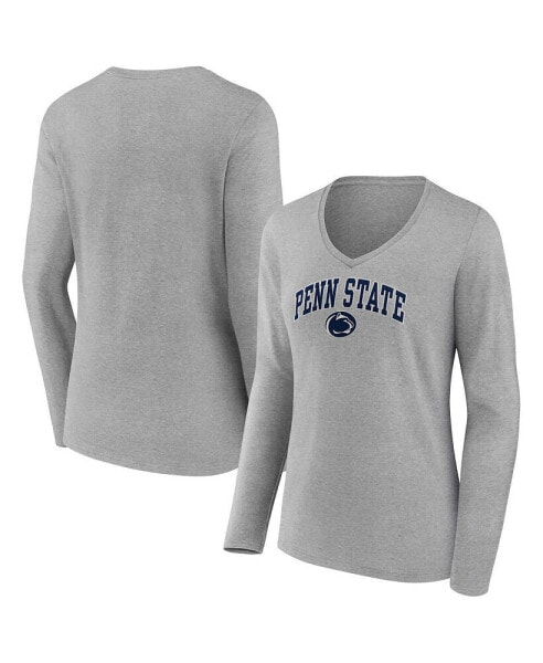 Women's Heather Gray Penn State Nittany Lions Evergreen Campus Long Sleeve V-Neck T-shirt