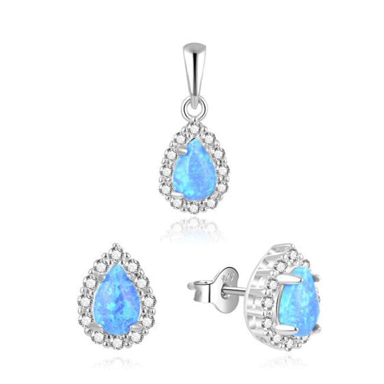Beautiful jewelry set with blue opals AGSET137L (pendant, earrings)