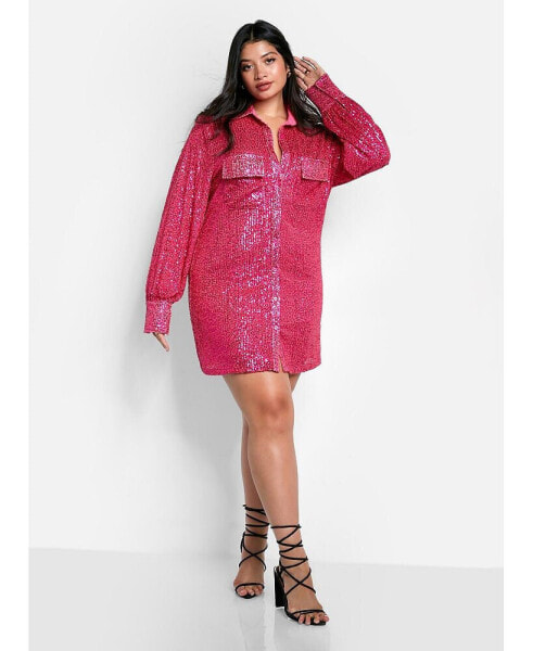 Women's Plus Size Sapphire Sequin Oversized Shirt Dress