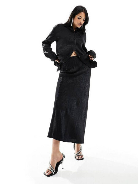 Pimkie satin maxi skirt co-ord in black animal print