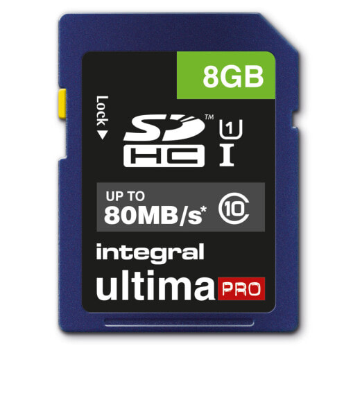 Integral 8GB SD CARD SDHC CL10 80 MB/S ULTIMAPRO - 8 GB - SD - UHS-I - 80 MB/s - Class 1 (U1) - Blue