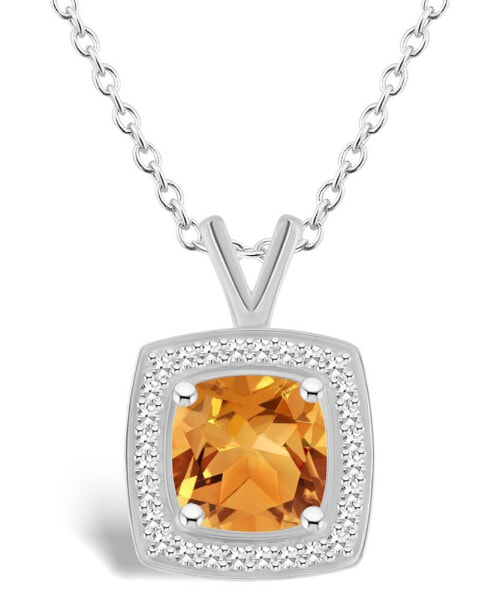 Citrine (1-1/2 ct. t.w.) and Diamond (1/7 ct. t.w.) Halo Pendant Necklace in Sterling Silver