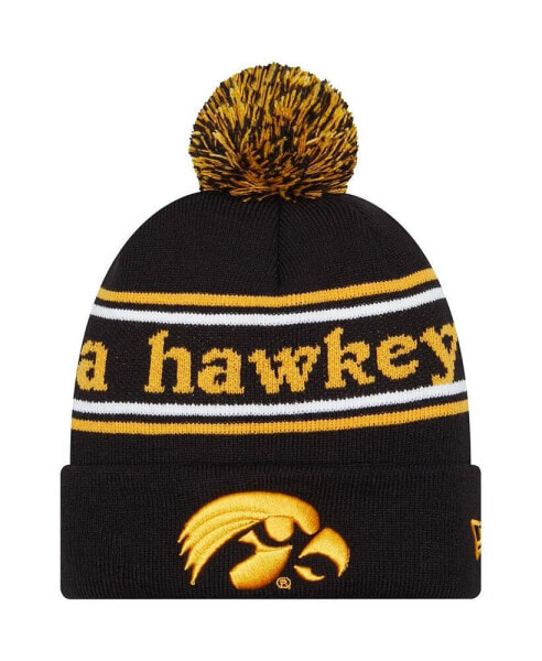 Men's Black Iowa Hawkeyes Marquee Cuffed Knit Hat with Pom