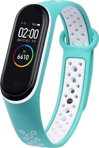 Hurtel Zamienna silikonowa opaska pasek do Xiaomi Mi Band 5 Dots turkusowo-biały