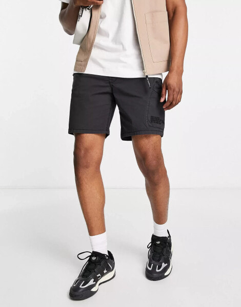 River Island washed cargo shorts in black