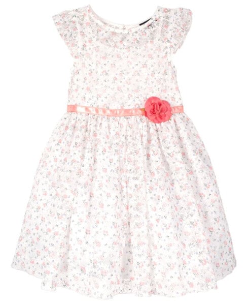 Little Girls Flutter Sleeve Allover Printed Lace Dress