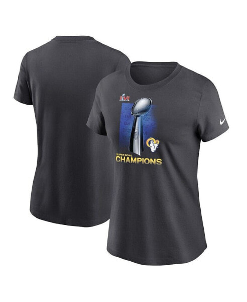 Women's Anthracite Los Angeles Rams Super Bowl LVI Champions Lombardi Trophy T-shirt
