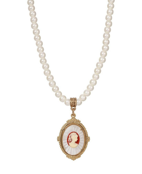 Acrylic Imitation Pearl Glass Cameo Pendant Necklace