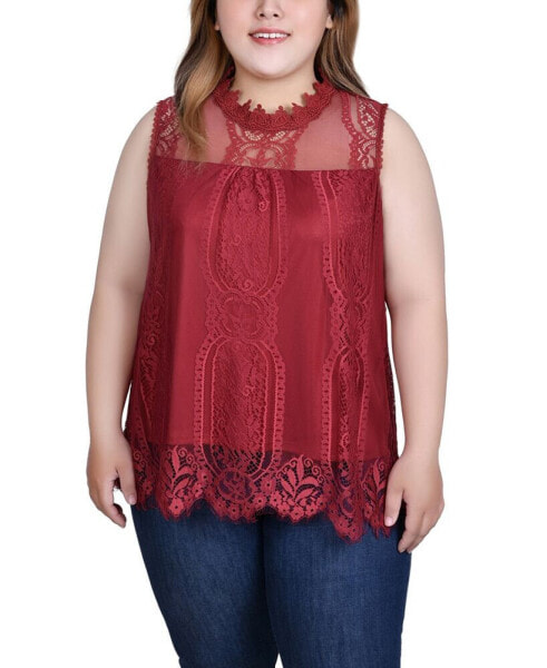 Plus Size Sleeveless Mock Neck Lace Top