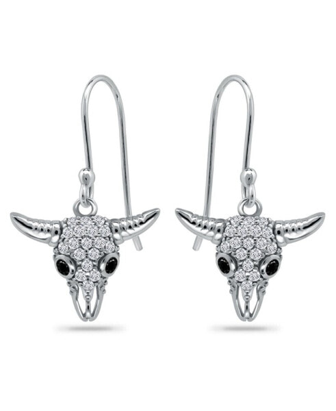 Cubic Zirconia Pave Steer Head Drop Earrings in Sterling Silver