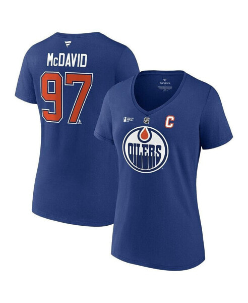 Women's Connor McDavid Royal Edmonton Oilers 2024 Stanley Cup Final Authentic Stack Name Number V-Neck T-Shirt