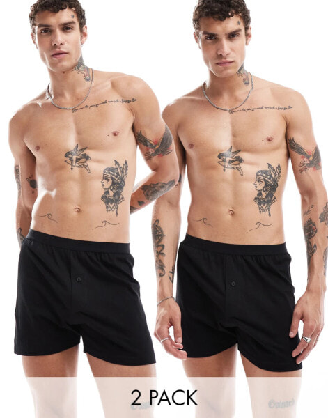 ASOS DESIGN 2 pack boxers in black