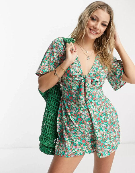 Wednesday's Girl bloom floral print playsuit in green