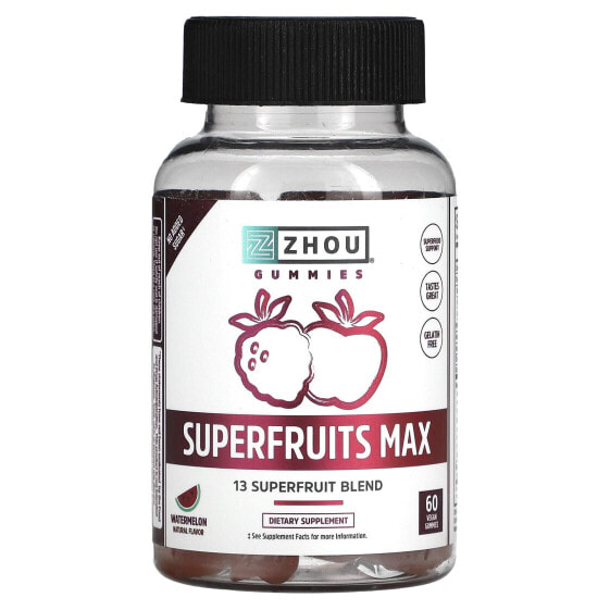 Витаминные жевательные конфеты Zhou Nutrition Суперфрукты макс, арбуз, 60 шт. (веганские)