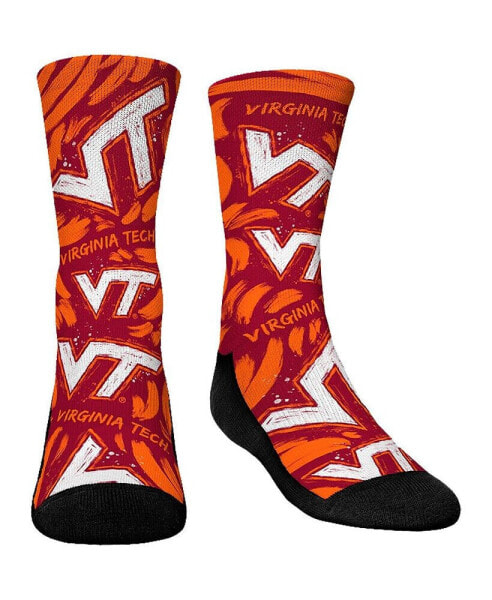 Youth Boys and Girls Socks Virginia Tech Hokies Allover Logo and Paint Crew Socks