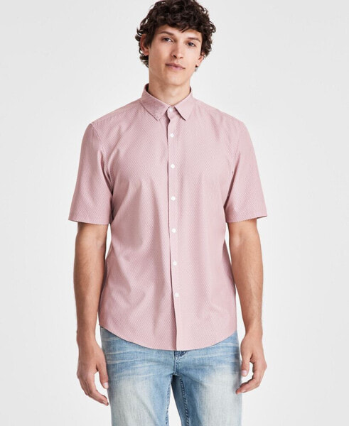 Men's Geometric Short Sleeve Button Front Performance Shirt, Created for Macy's