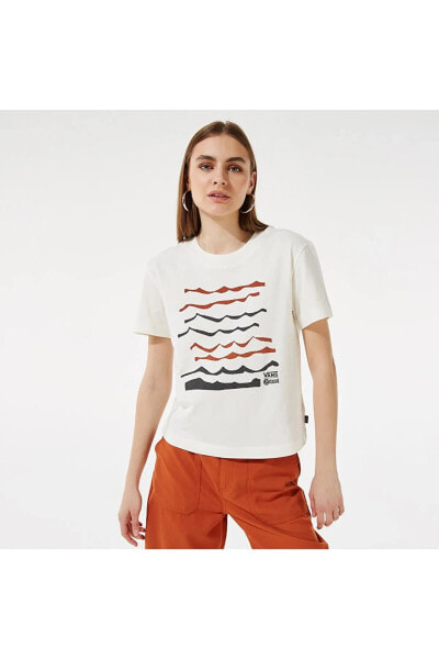 Textured Waves Ss Boxy Kadın Krem T-shirt