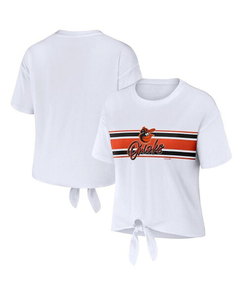 Women's White Baltimore Orioles Tie-Front T-Shirt