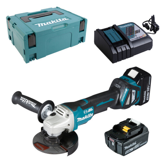 Makita Akku-Winkelschleifer 18V DGA517RTJ mit 2x 5,0 Ah Akkus + Lader im MAKPAC