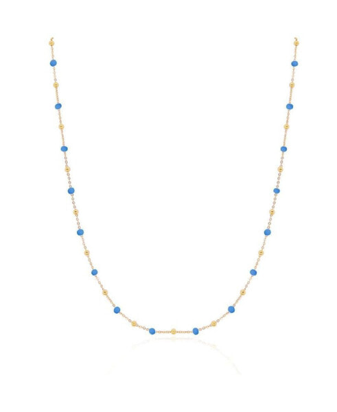 Blue Enamel Bead Chain Necklace 14K Gold