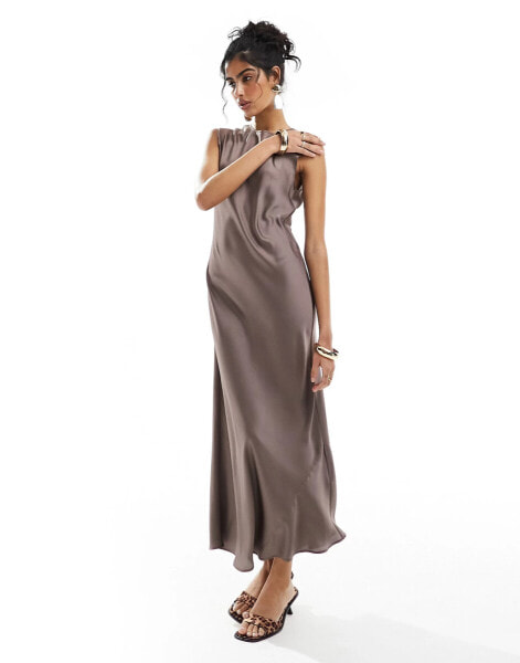 ASOS DESIGN satin midi dress in mocha