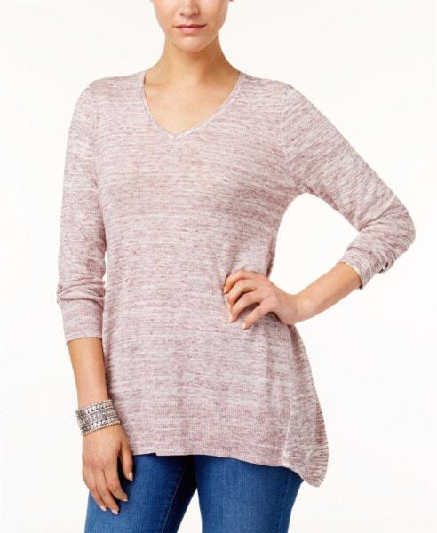 Style & Co Women's V Neck Tunic Sweater Pink Heathe XS