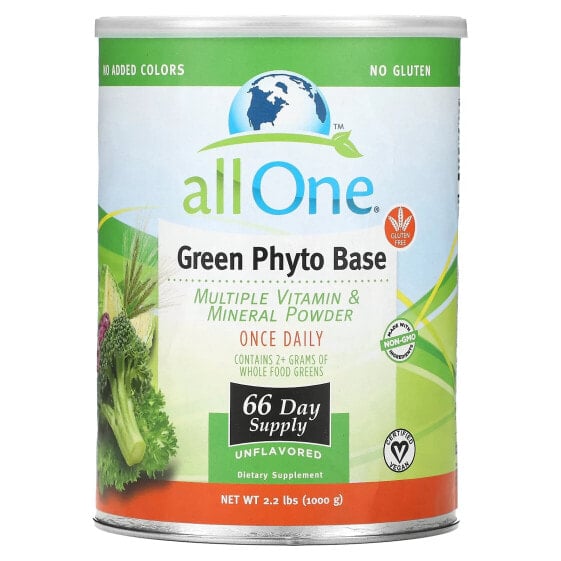 All One, Nutritech, Green Phyto Base, мультивитаминный комплекс из витаминов и минералов, в порошке, без добавок, 1000 г (2,2 фунта)