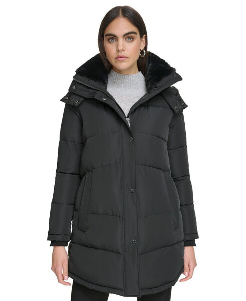 Куртка женская Calvin Klein с капюшоном и искусственным мехом Faux-Fur-Trim, созданная для Macy's