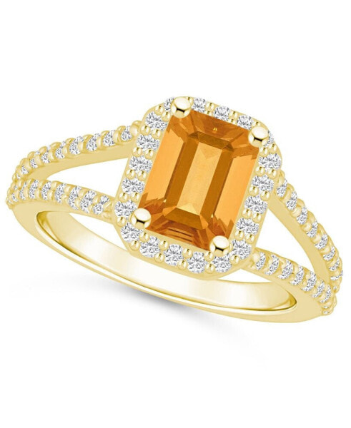 Citrine (1-5/8 ct. t.w.) and Diamond (1/2 ct. t.w.) Halo Ring in 14K Yellow Gold