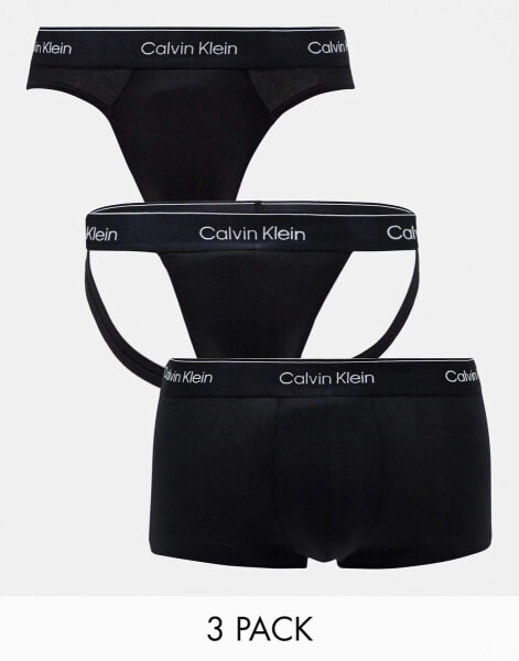 Calvin Klein trunks, briefs and jock strap 3 pack in black