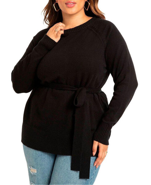 Plus Size Relaxed Tunic Sweater With Belt - 14/16, Black