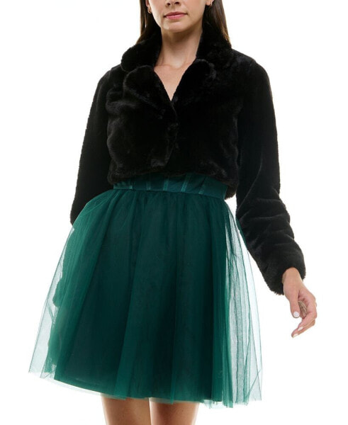 Juniors' Cropped Faux Fur Jacket