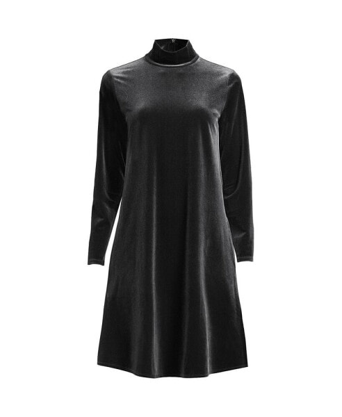 Women's Plus Size Long Sleeve Velvet Turtleneck Dress