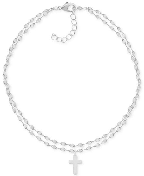 Two-Row Mirror Chain Cross Silver Plate Anklet