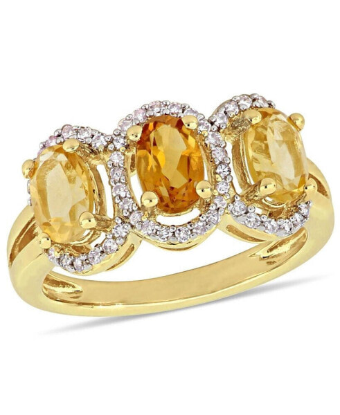 Citrine (1-1/3 ct.t.w.) and Diamond (1/5 ct.t.w.) 3-Stone Halo Ring in 18k Yellow Gold over Sterling Silver