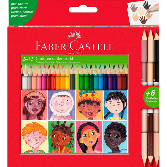 Цветные карандаши для детей Faber-Castell Set Of 24 Coloured Pencils + 3 Bicolour Pencils With 6 Leather Shades