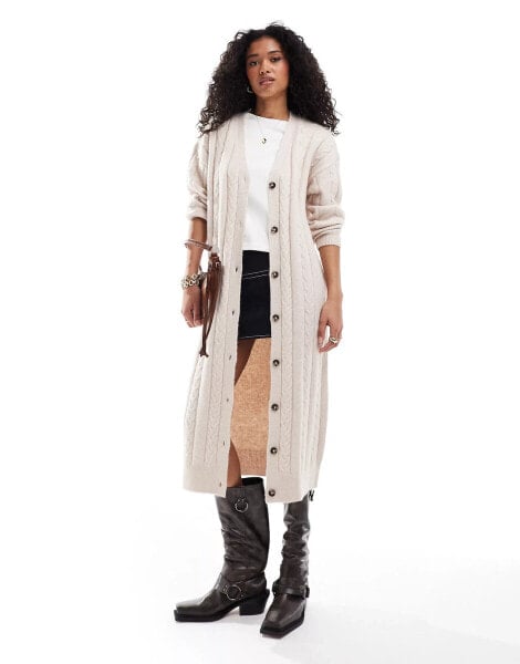 ASOS DESIGN maxi cardigan in cable knit in cream