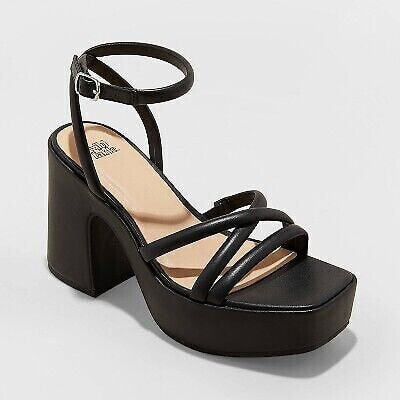 Women's Astro Strappy Platform Heels - Wild Fable Black 6.5